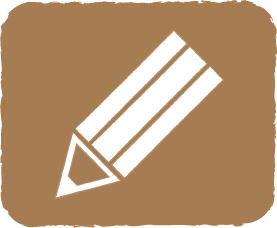 茶色い背景に鉛筆のアイコンが描かれています。
